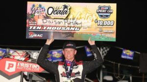 Daison Pursley captured a $10,000 USAC AMSOIL Sprint Car National Championship feature victory during Saturday night's Winter Dirt Games XVI finale at Florida's Ocala Speedway. (Michael Fry Photo)